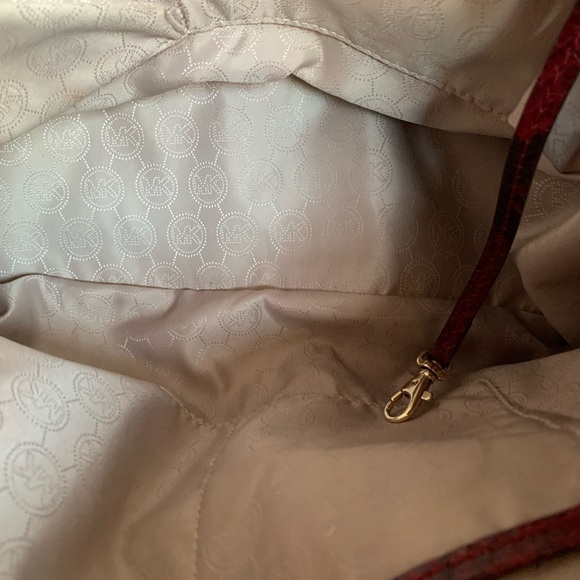 Michael Kors Red Leather Hamilton Tote Bag Large Exotic Python Purse - Picture 7 of 16